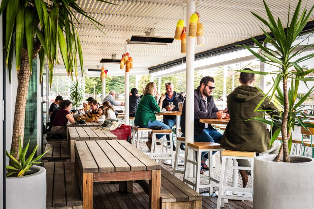 Ceiling Mounted Outdoor Heater at Sydney Manly Wharf- Platinum Electric in Black - Commercial